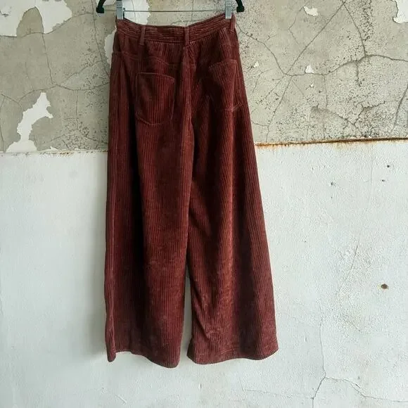 Corduroy Wide Leg Pants Rust Vintage Inspired Fall Fit Indie Style Size 6 - Picture 4 of 6